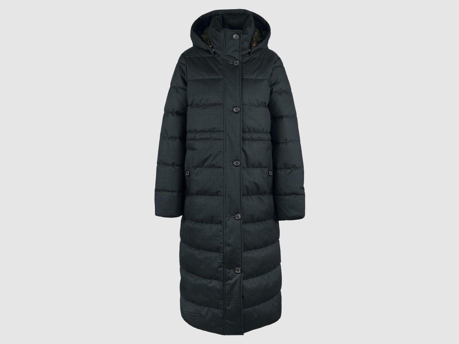 Płaszcz puchowy BARBOUR Herring Quilt w kolorze oliwkowym w kratę Prince Of Wales