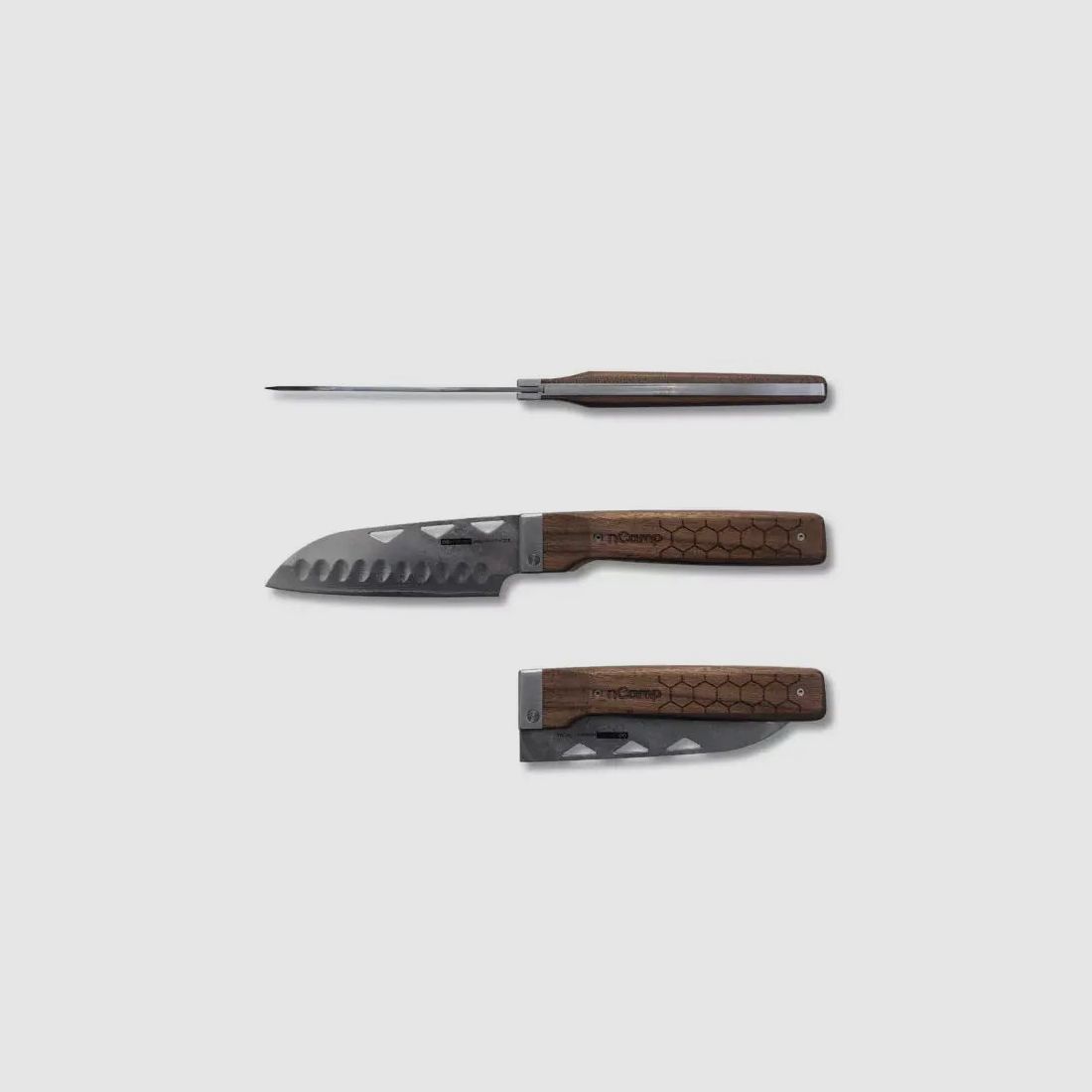 nCamp Elite Santoku-Style Food Prep Knife (Damastklinge/Walnussholzgriff) mit Lederetui