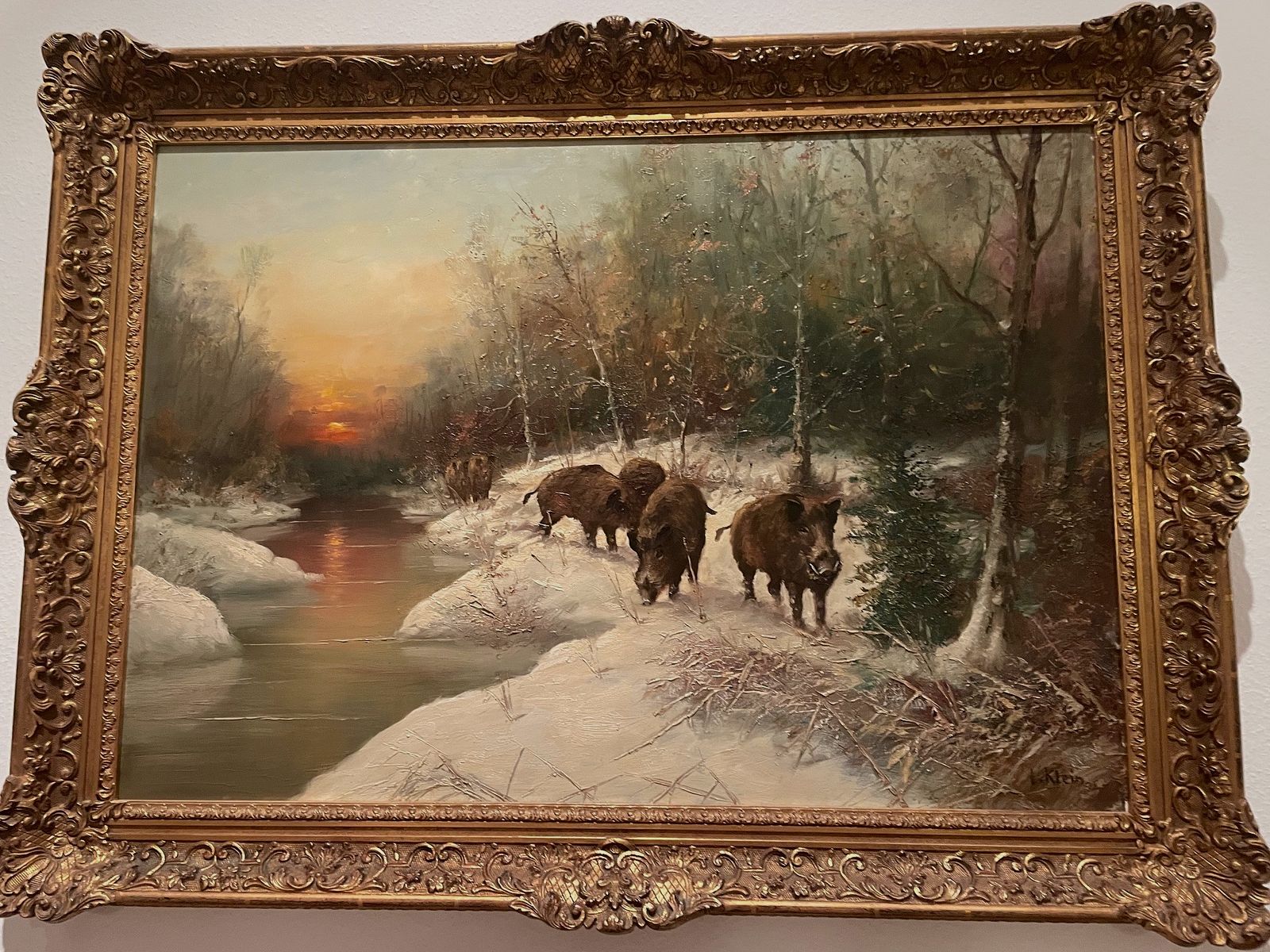 Ölgemälde Jagd Wildschweine  