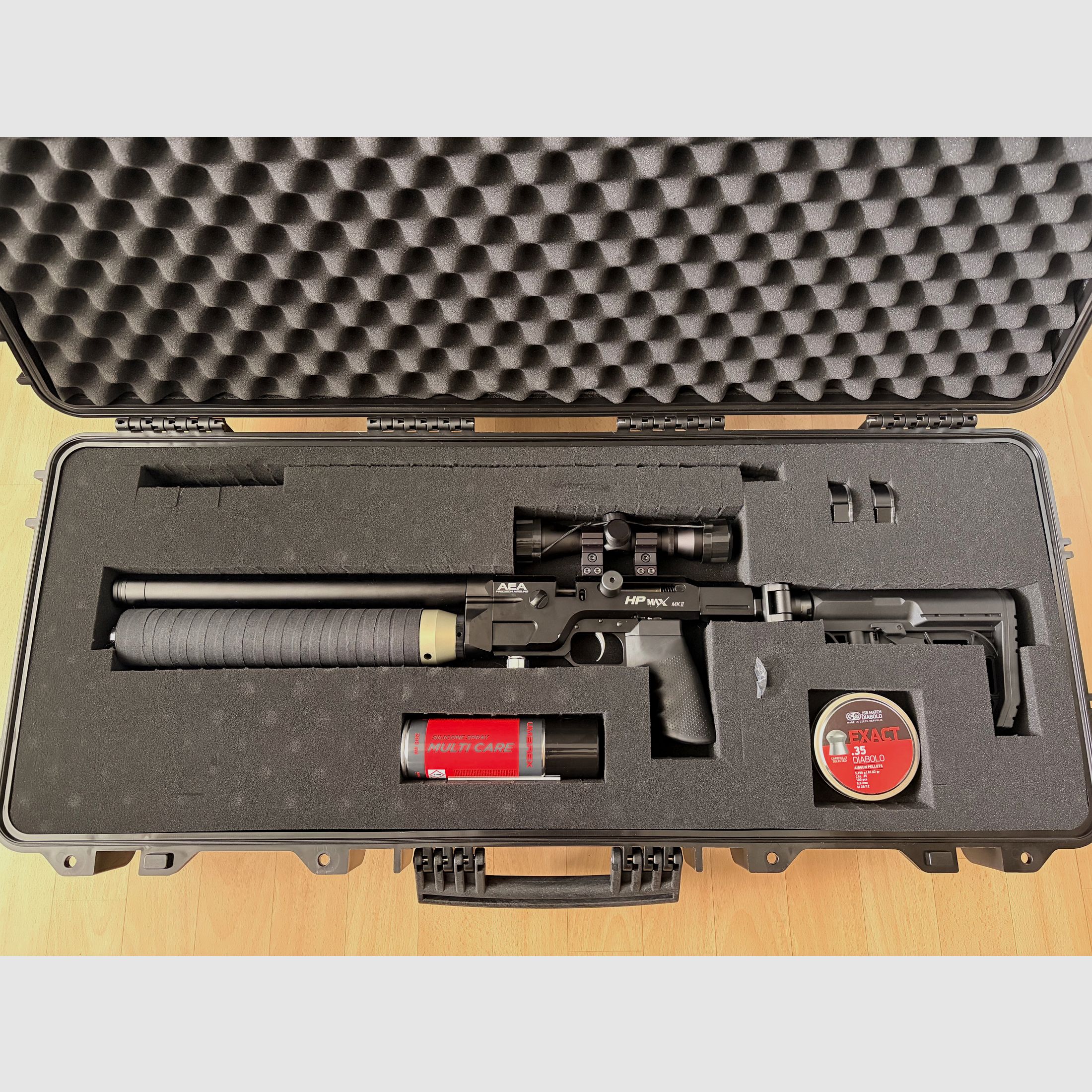 AEA HP Max MK2 inkl. Scope, Diabolos, Magazine und Transportkoffer