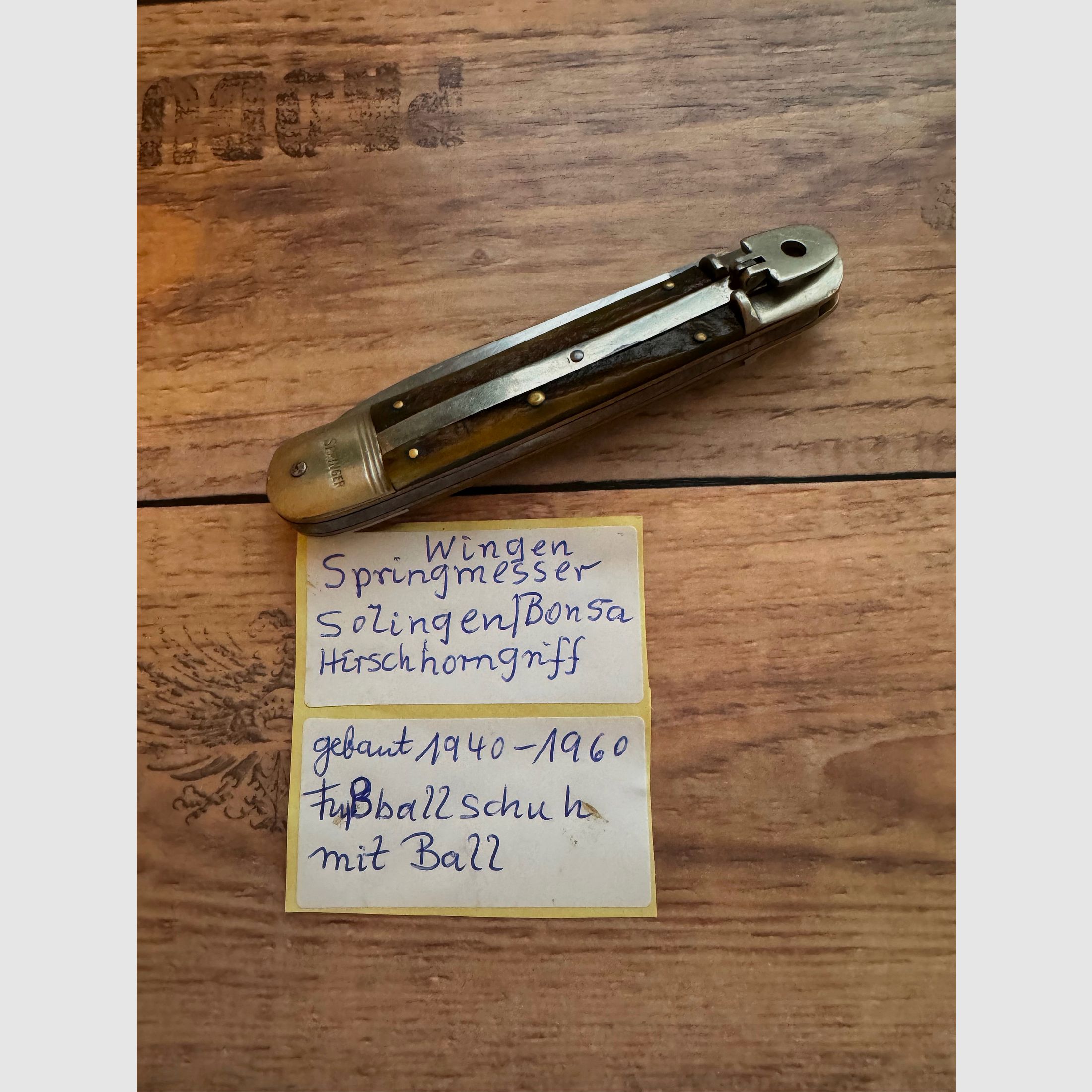 Collezione coltello pieghevole Springer Bonsa Solingen manico in corno di cervo Wingen