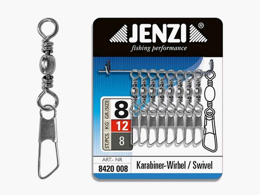 Jenzi Jenzi Karabinerwirbel vernickelt salzwasserfest Gr. 10 10 Stück