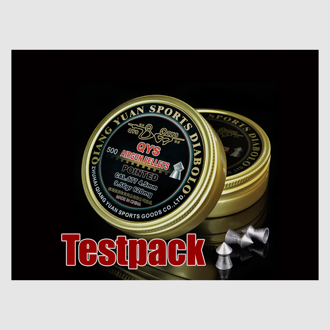 Testpack - QYS Qiang Yuan Sports Pointed Diabolo, Spitzkopf, glatt, 0,62 g, Kaliber 4,50 mm, 40 StĂĽck