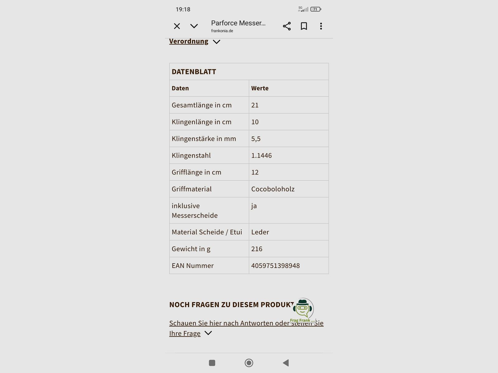 Hunting knife Parforrce Furvus Cocobolo New!!!