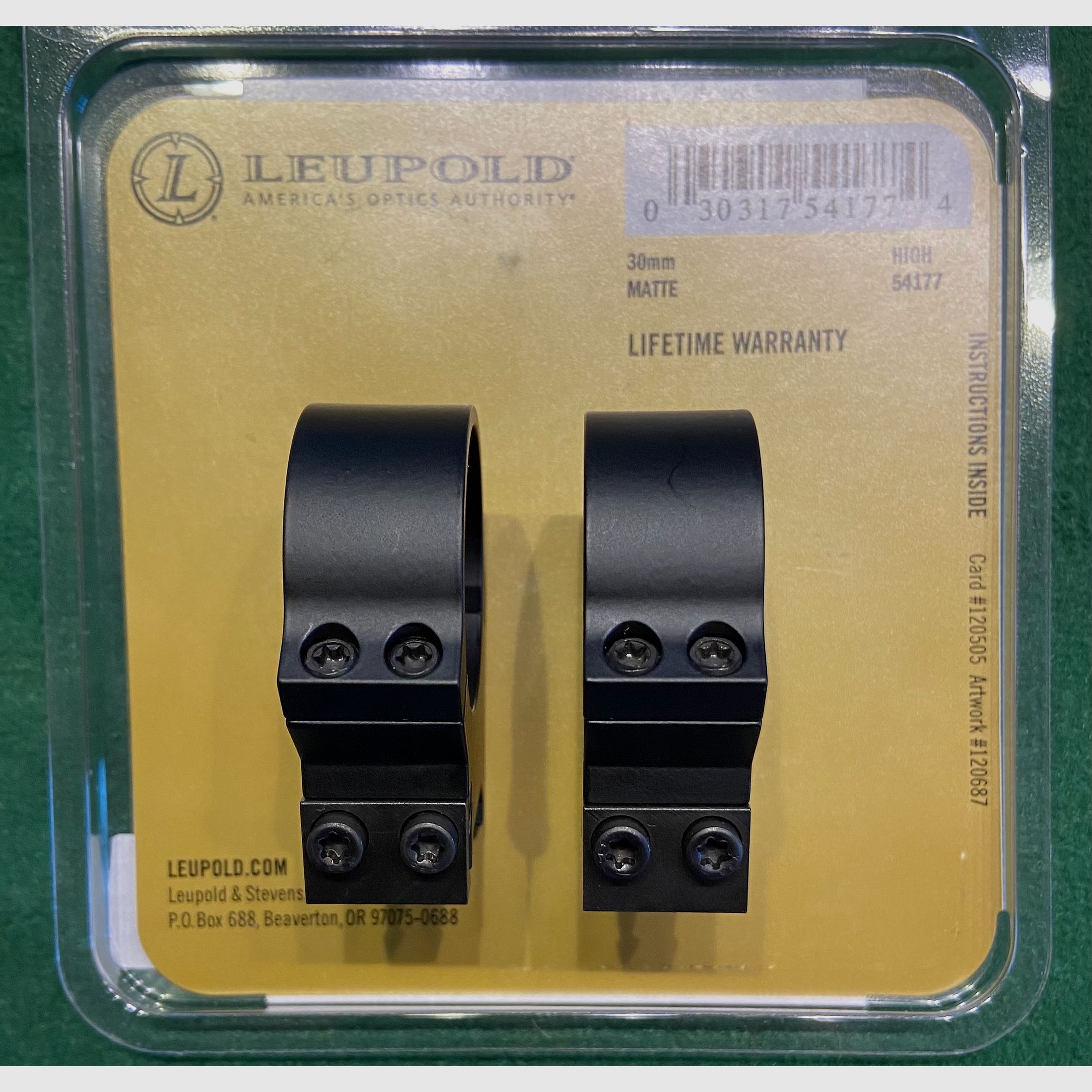 Leupold  Picatinny ANILLOS 30mm Alto (H=12,18mm) Acero, Mate
