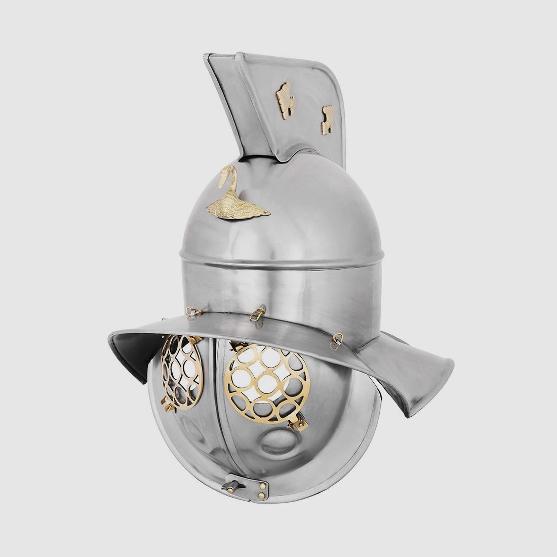 Gladiator helmet with brass-colored applications