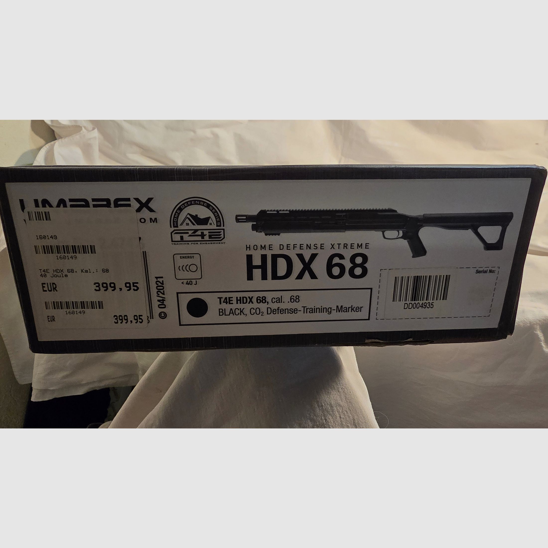 Umarex T4E HDX 68, cal. .68, 40 Joule, Black, Ser.Nr. DD004935, inkl. 2x 12g CO2 Adapter.
