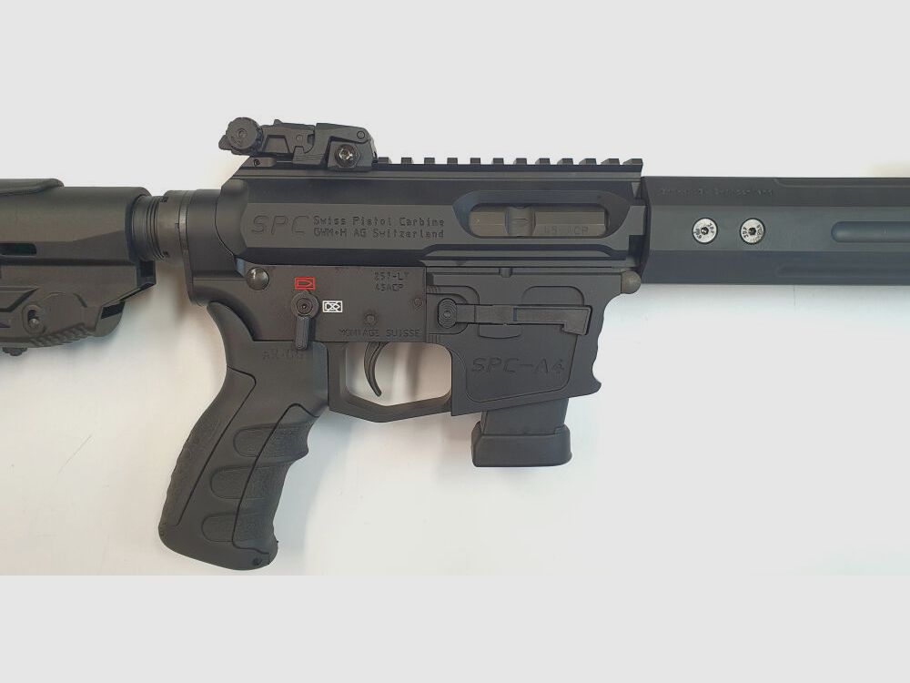 GWMH AG Semi-Automatic Rifle GWMH SPC-SPORTER A4 10" (SWISS PISTOL CARBINE) BLACK Cal..45ACP AR15 Glock Magazine