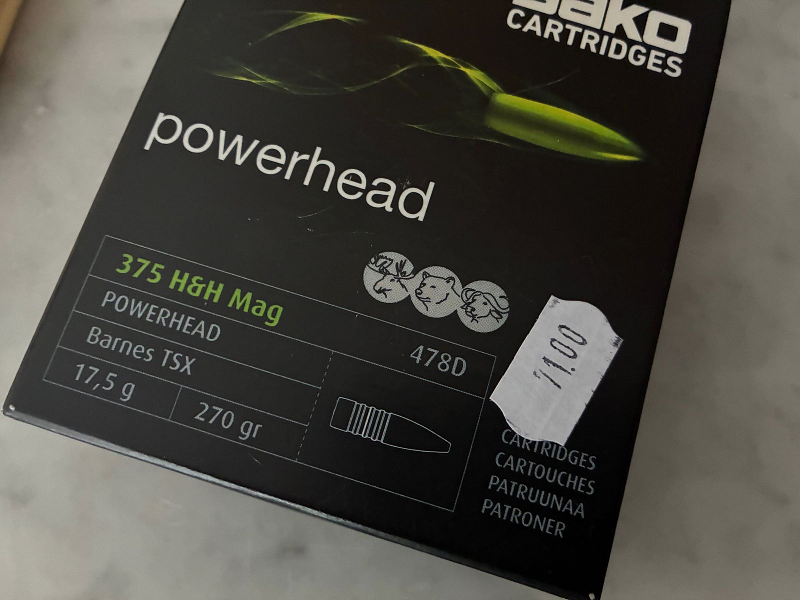 *Equal* 10 packs of .375 H&H Mag. Sako Powerhead Barnes TSX (17.5 g / 270 gr) 478D