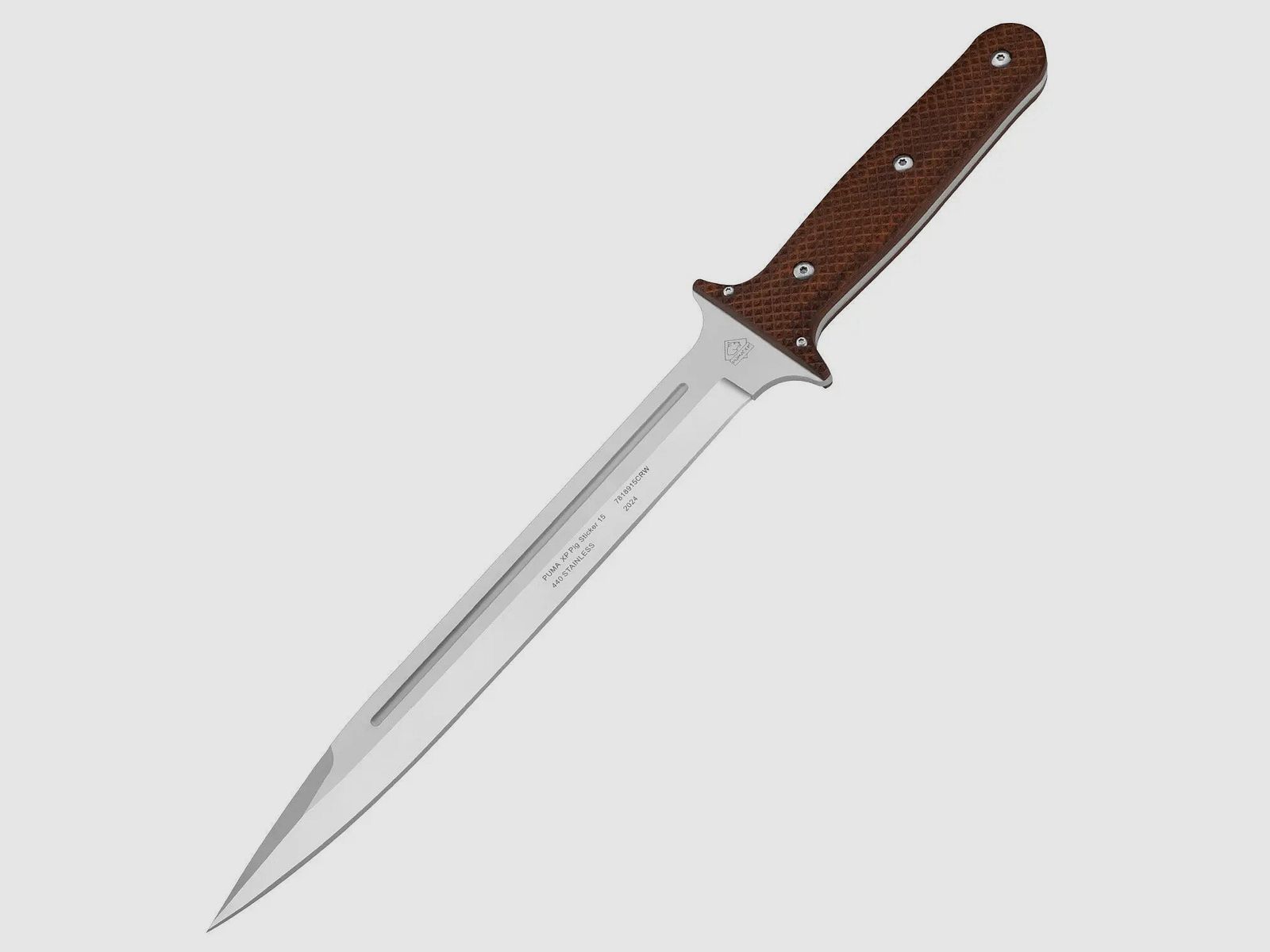 PUMA XP pig sticker 15, scalping knife, pakkawood brown with fish skin, leather sheath