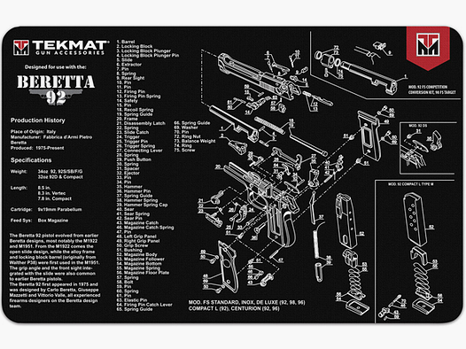 TekMat – Tappetino per la pulizia del fucile Pistol / Beretta 92 / 20 / 51 cm