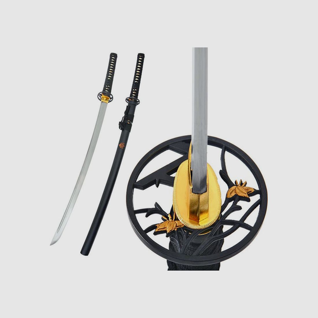 Samurai Katana Mon mit Sukashi Paulownia Blüte