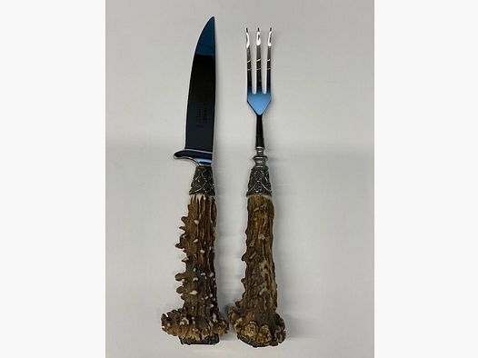 Set di Posate da Steak in Corno di Cervo con Parti in Argento