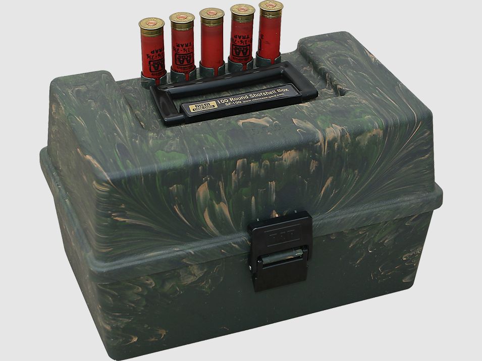 MTM Caja de cartuchos de perdigones SF-100-20-09 camuflaje salvaje para 100 cartuchos de perdigones .20