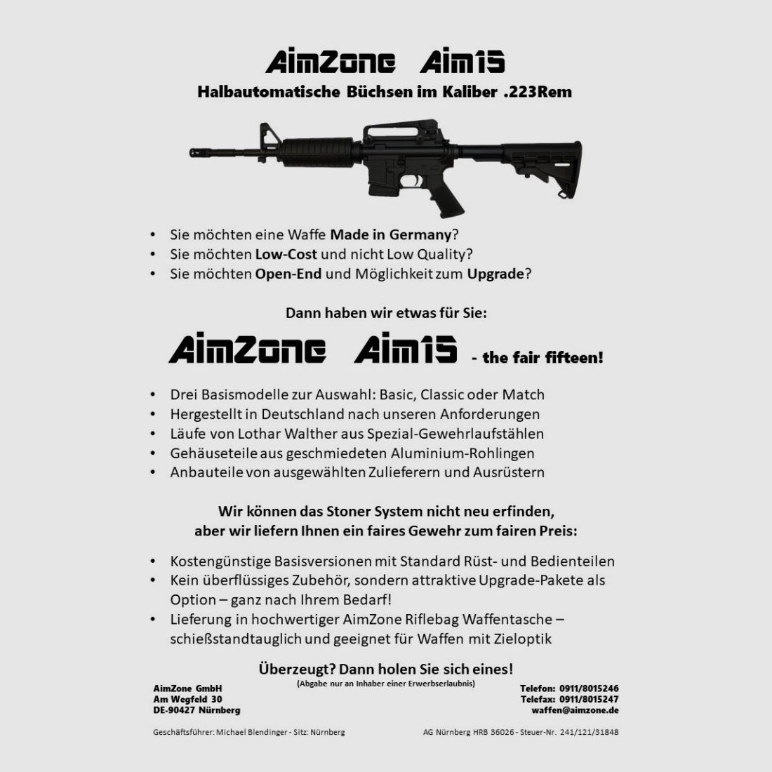 AimZone Ha.Büchse .223Rem AimZone Aim15 Basic Sporter 16M System AR-15 +Geco 1-6x24 Zielfernrohr+Burris PEPR