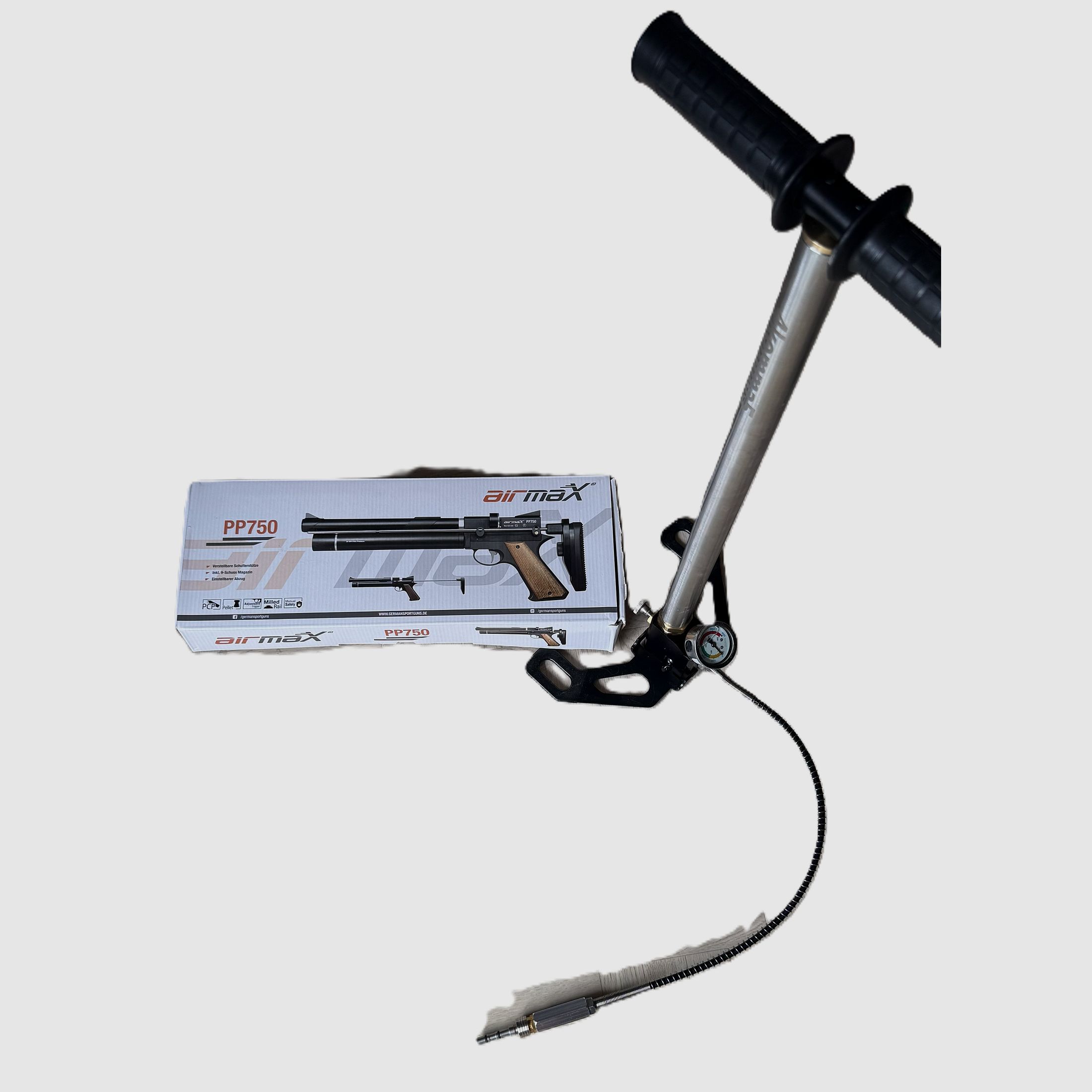 AirmaX PP750 LP air pistol caliber 4.5 mm incl. red/green dot sight and air pump