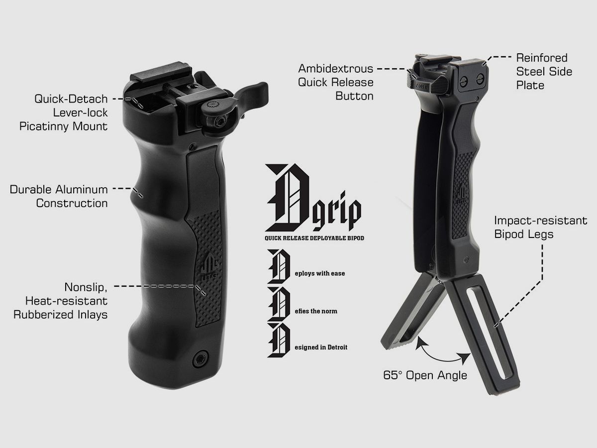 UTG D-GRIP Quick Release Deployable Bipod, image 5 of 9