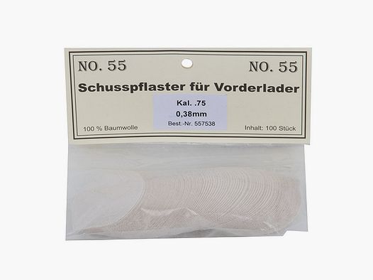 Match Schusspflaster fĂĽr Vorderlader No. 55 0,38 mm Kaliber .75