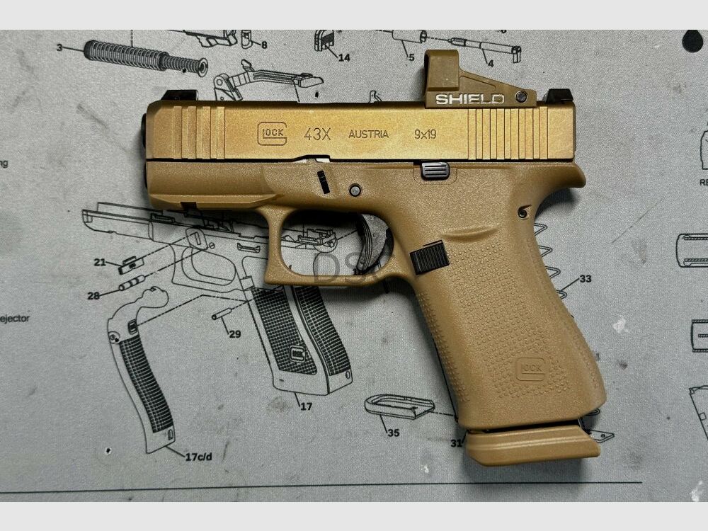 Glock 43X Coyote MOS (available for immediate delivery and including 15 round magazines) 9mm Luger