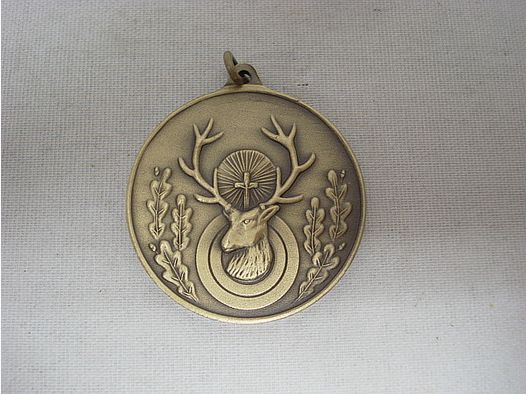 Jagdmedaille Hubertushirsch - 40mm, bronze, Öse u.Ring