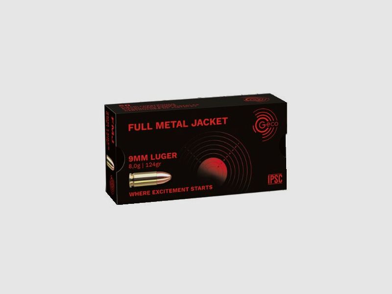 Geco 9 mm Luger pełnopłaszczowy 8,0g/124grs. - 1000 sztuk dostępnych od ręki +50€ wysyłka ADR