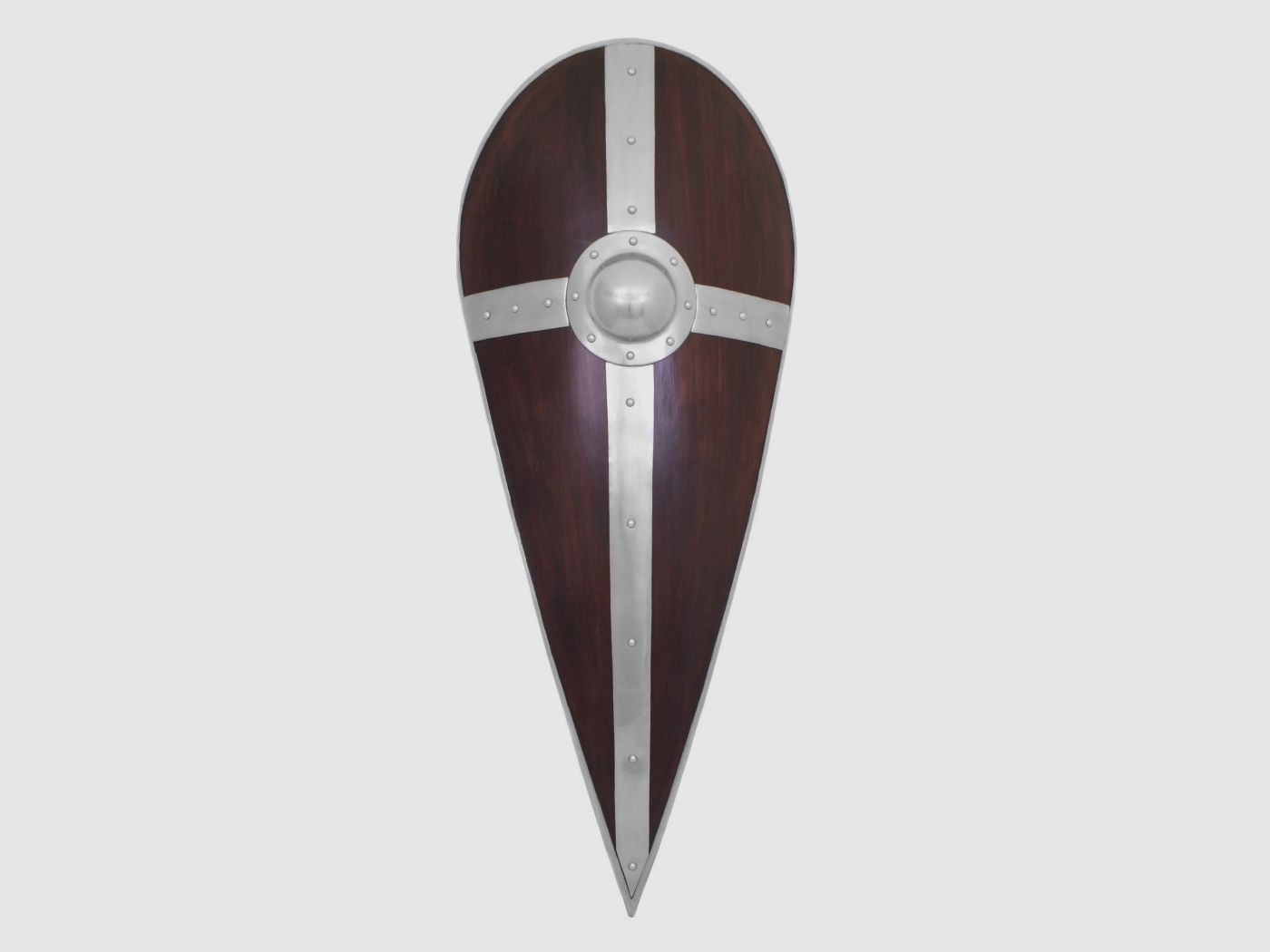 Wooden drop shield with a bump and steel cross
