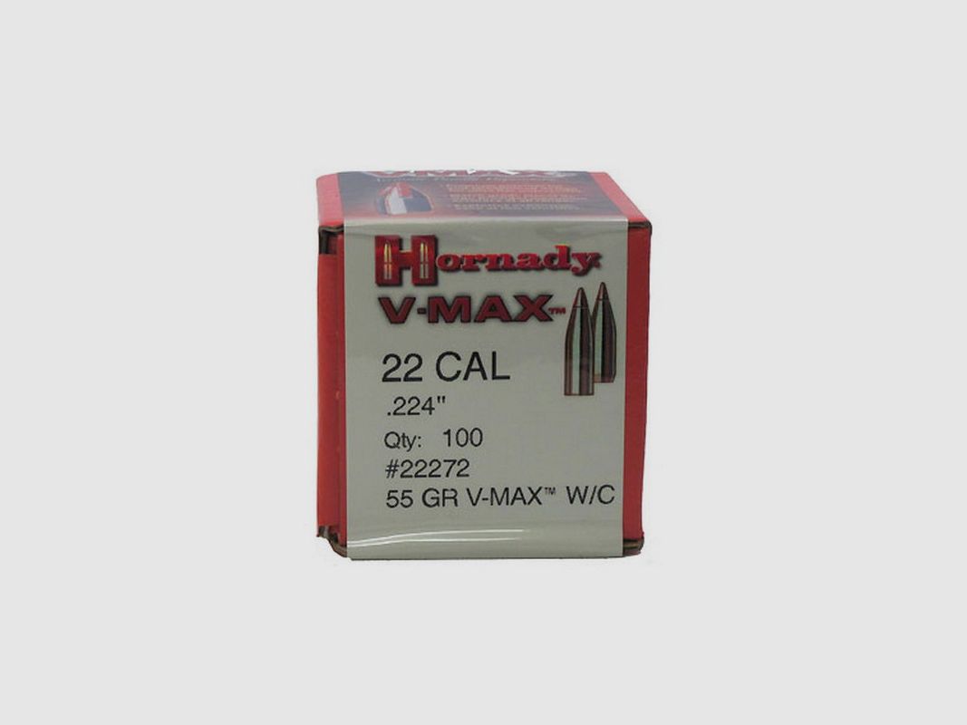 DOOS VAN 100 HORNADY KOGELS 22 KAL .224 55 GRS V-MAX W/C