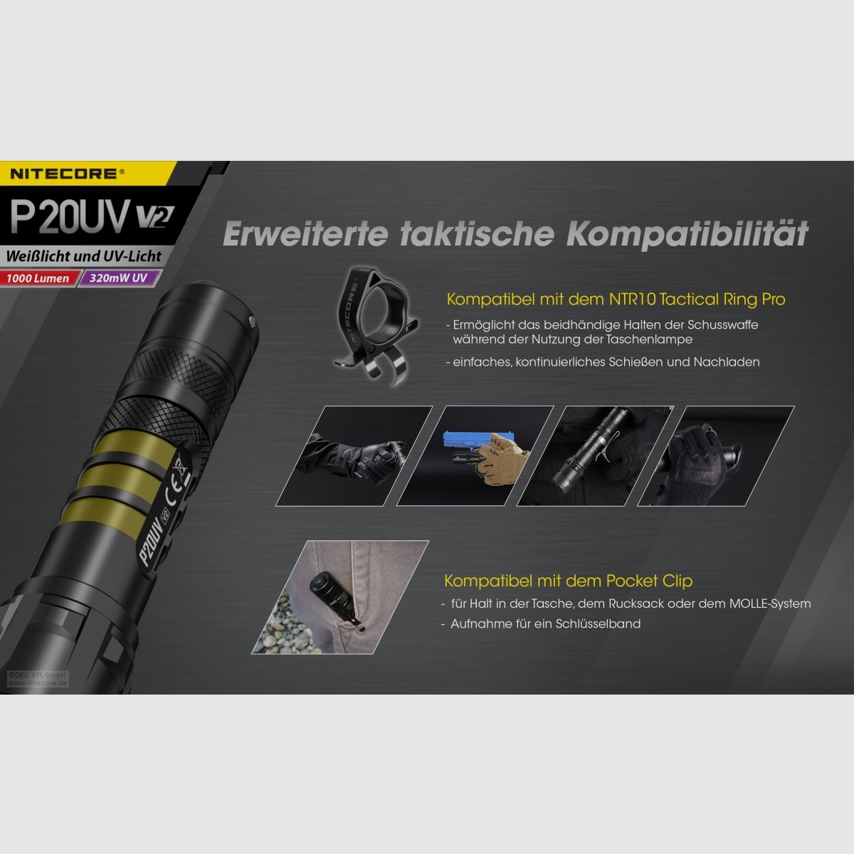 Nitecore P20UVV2 Taschenlampe P20UV V2 1000 Lumen UV Licht