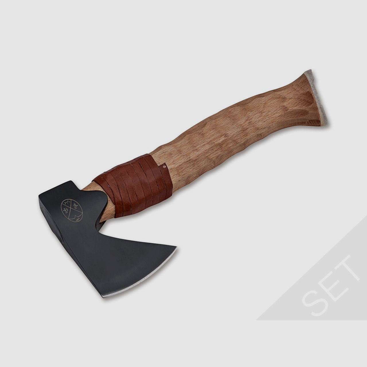 Axe Metsämies Brown Hunting Hatchet Set with Fire Starter with Horn Handle and Sharpener