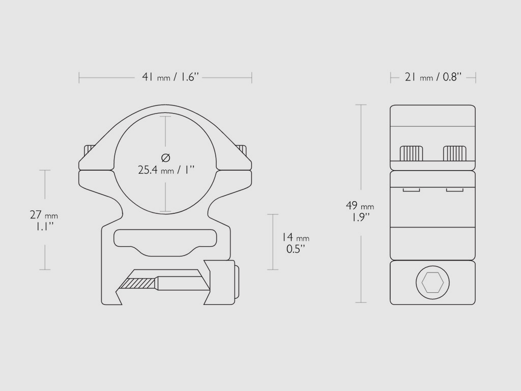 Zielfernrohr-Ringmontagen Hawke Match Mount 1 Zoll, hoch, HĂ¶he bis Mitte Ring 27 mm, 2-teilig, fĂĽr Weaver-, Picatinnyschiene
