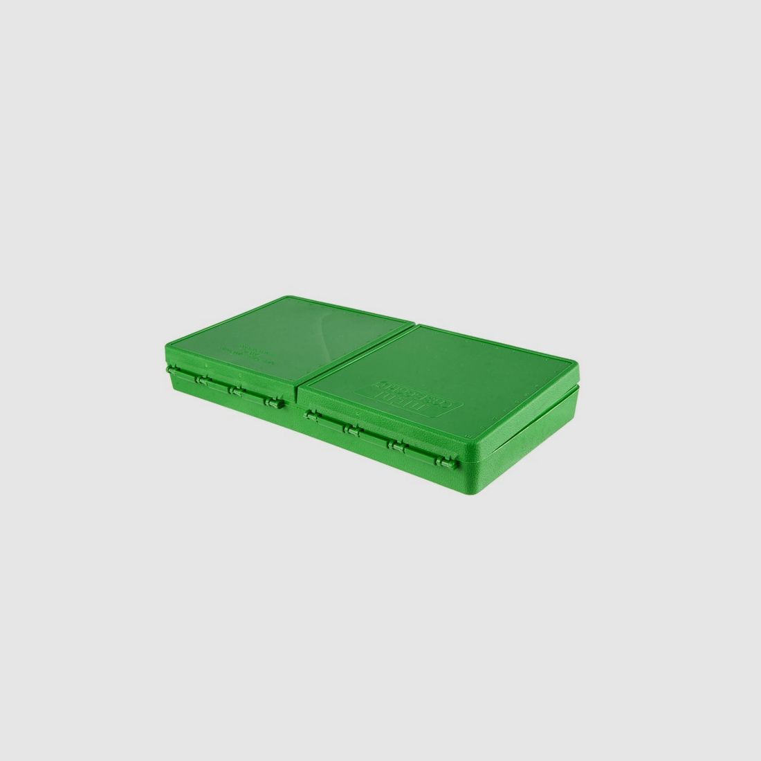 Caja de cartuchos MTM P-200-9-10 verde con tapa abatible para 200 cartuchos de 9 mm y menos.