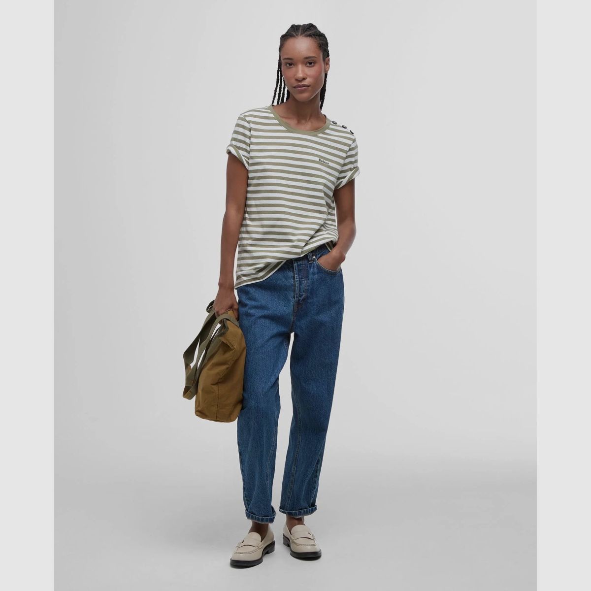 BARBOUR T-Shirt Ferryside Striped Dusky Green