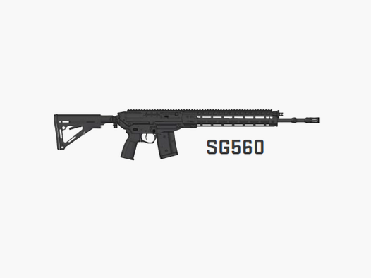 SIG SAUER SG560 canon de 20", pas de 10", calibre 5.56 x 45mm incluant adaptateur STANAG, chargeur (10), mallette