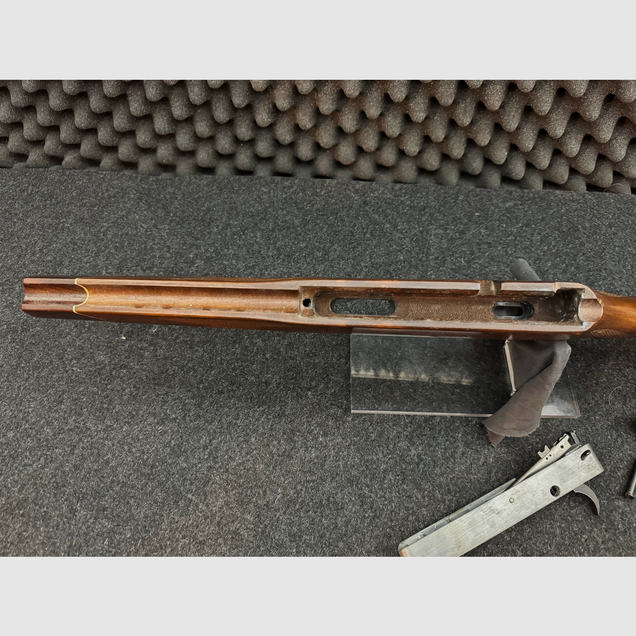 Stock and system bedding with removal and safety Voere 22lr repeating rifle