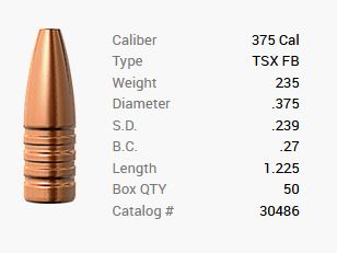 Barnes Geschoss .375/.375 235GR TSX HP FB 50 Stück