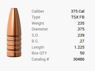 Barnes pocisk .375/.375 235GR TSX HP FB 50 sztuk