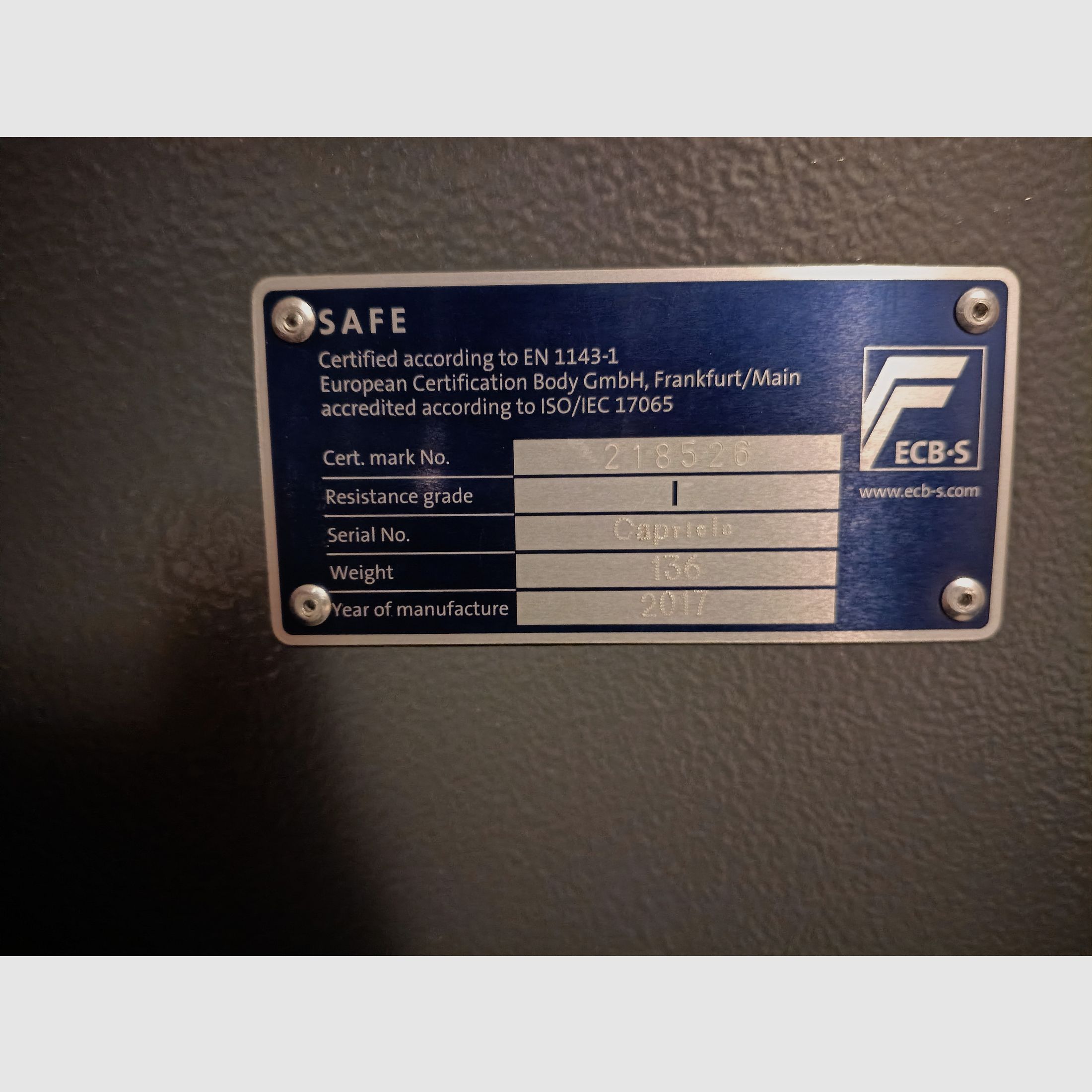 Gun cabinet (Class 1) for up to 5 long guns