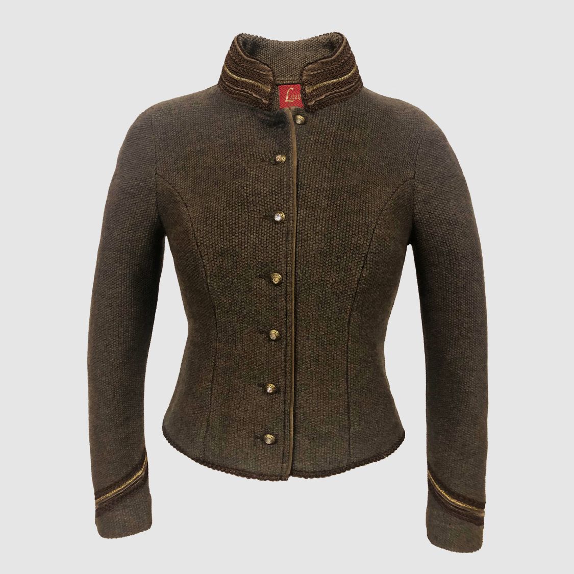 Litzlfelder elegante Damen-Strickjacke mit Schößchen braun