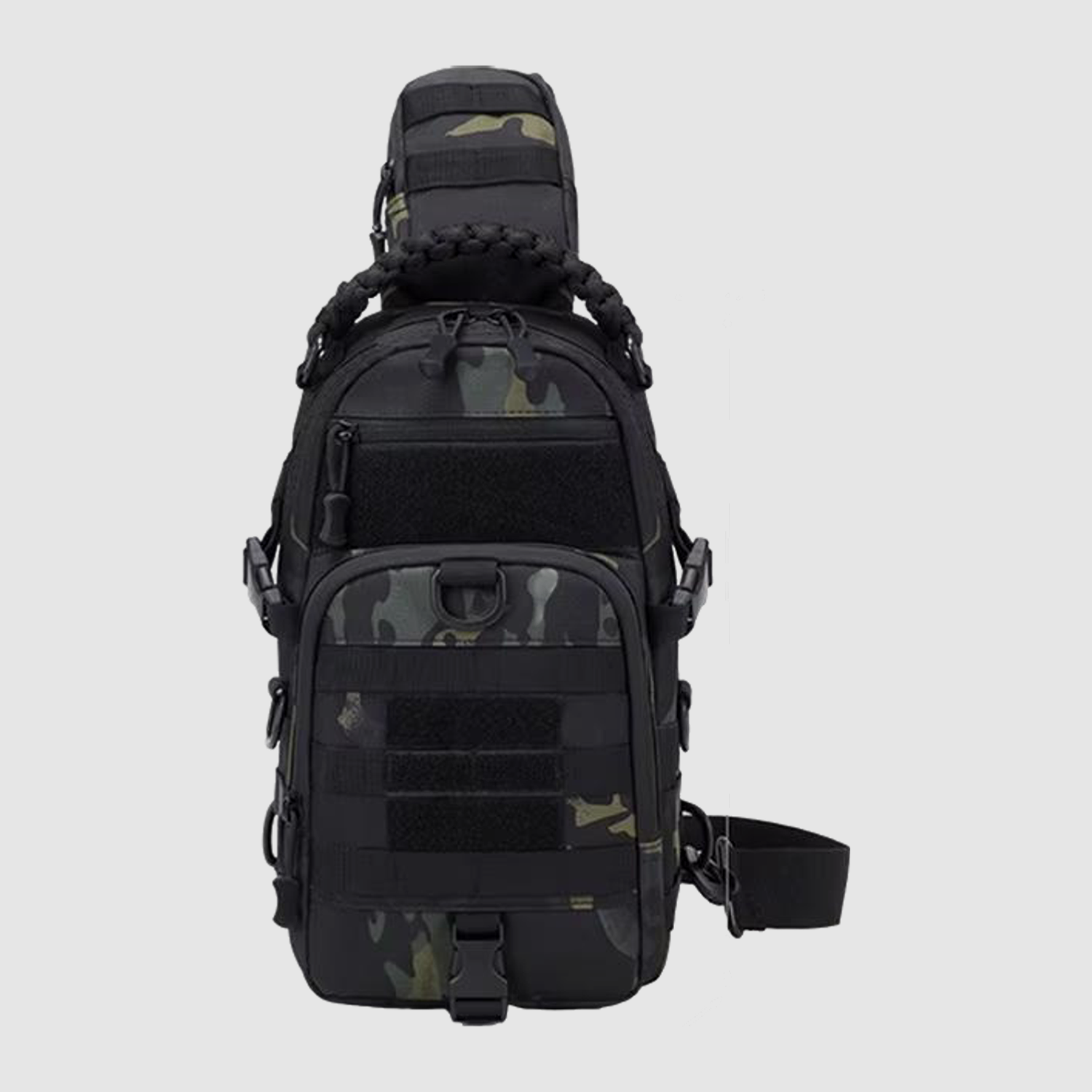 Chest Pack MOLLE EDC, taktische Brusttasche aus Nylon mit gepolstertem Schultergurt (Schwarz Camouflage)