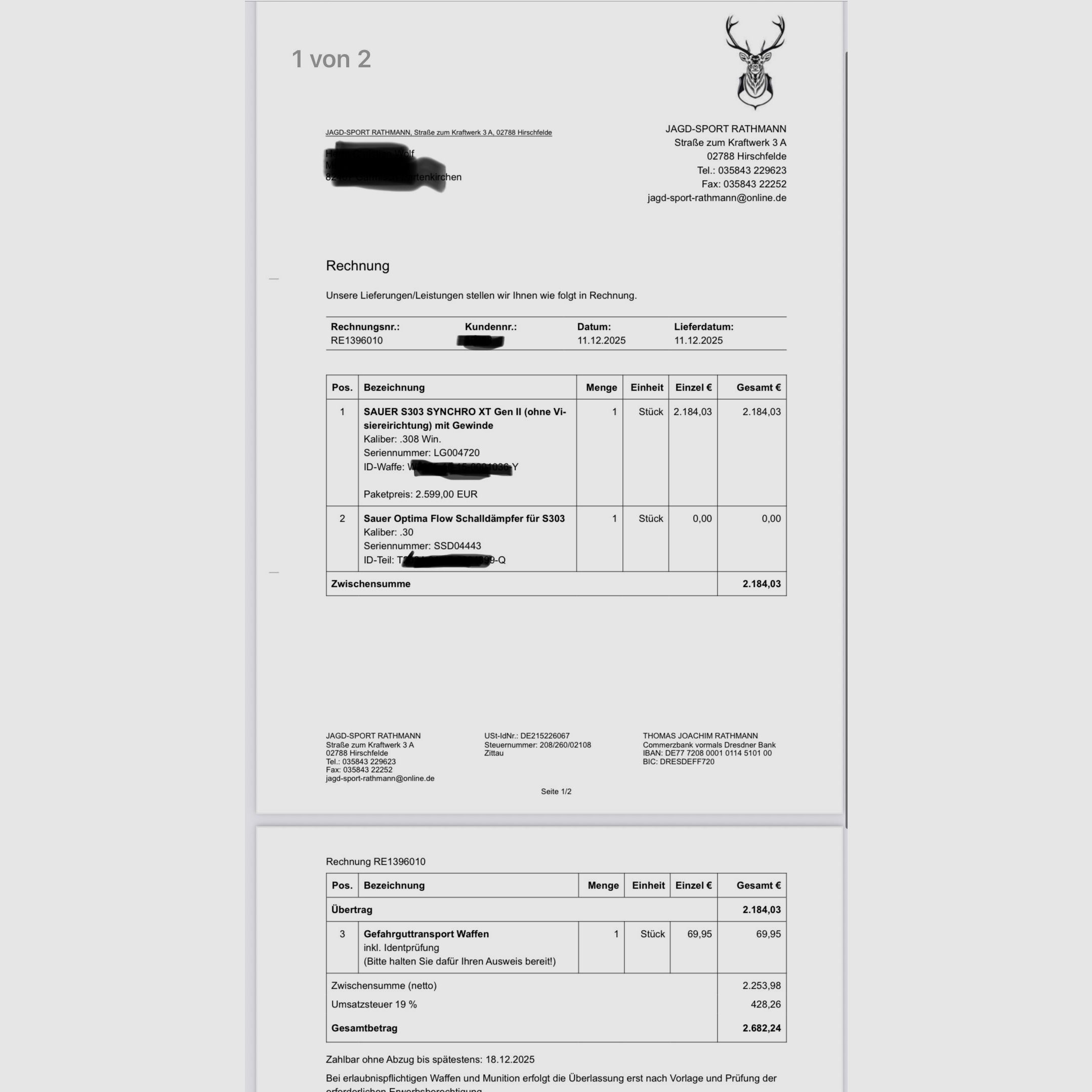 Sauer 303 Synchro XT Gen II + OPTIMA Flow silencer + strap - *LIKE NEW from 2025*