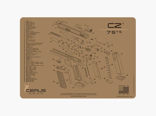 SCHEMATIC PROMAT CZ 75 tapis de protection Coyote pour l’entretien et le soin des armes de poing