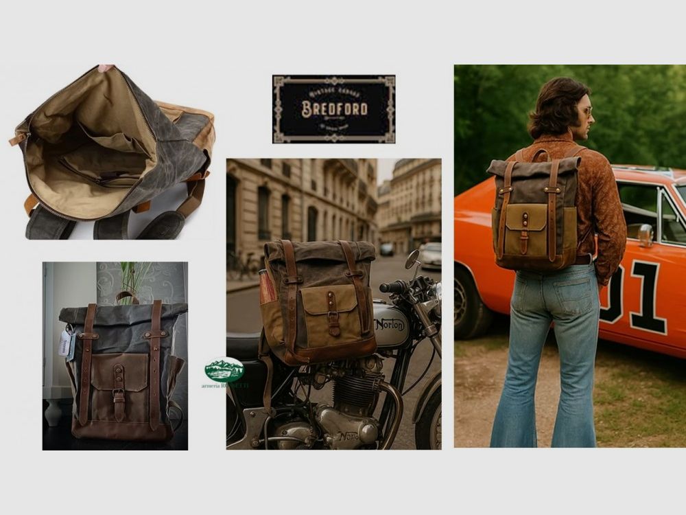 BREDFORD Backpack Crockett Wax color otter green/tan with leather inserts