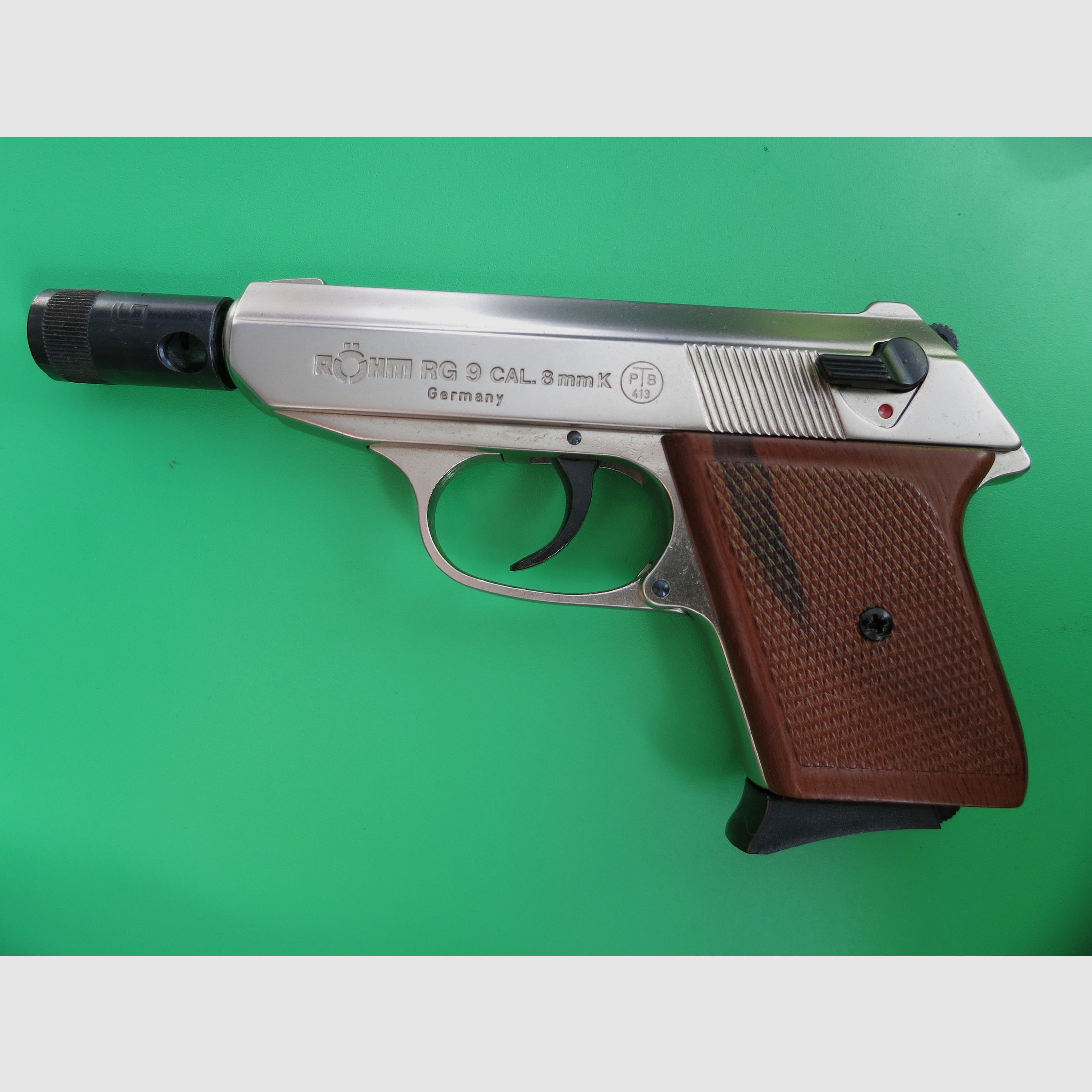 Gas- Signalpistole Röhm, Modell RG 9 vernickelten Version, Walther PPK, 8 mm Knall, PTB 413, wie neu!      #7