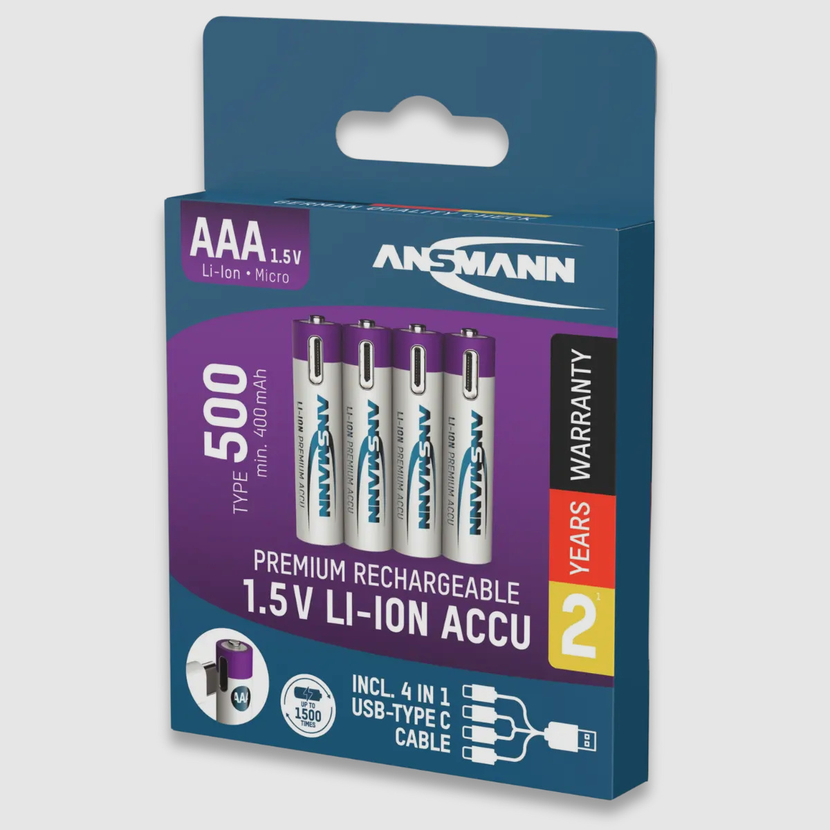 Paquete de 4 baterías AAA de iones de litio Ansmann, incluyendo cable de carga