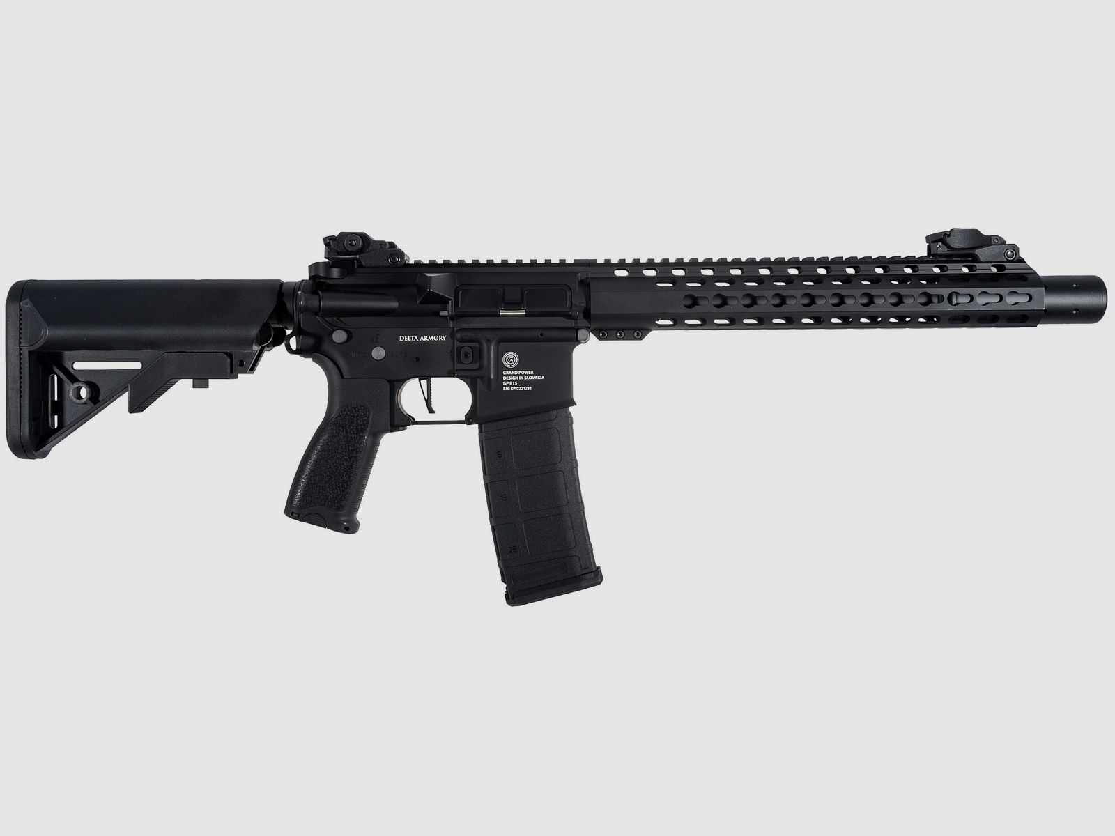 Grand Power AR15 SilentOps DMR ALPHA Vollmetall Delta Armory Schwarz S-AEG Airsoft Gewehr Frei ab 18 Jahren