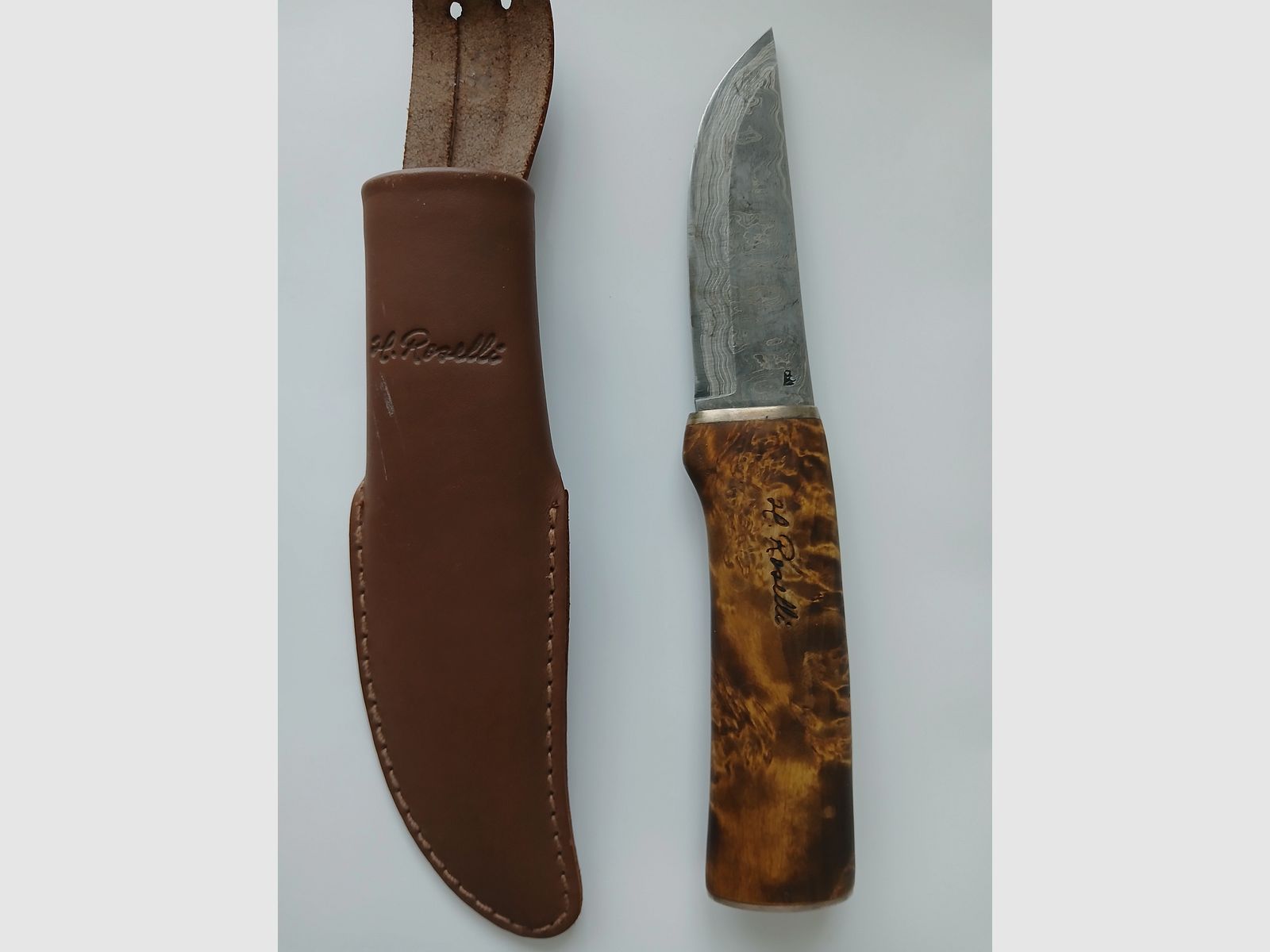 Heimo Roselli Jagdmesser Damast Sterlingsilber