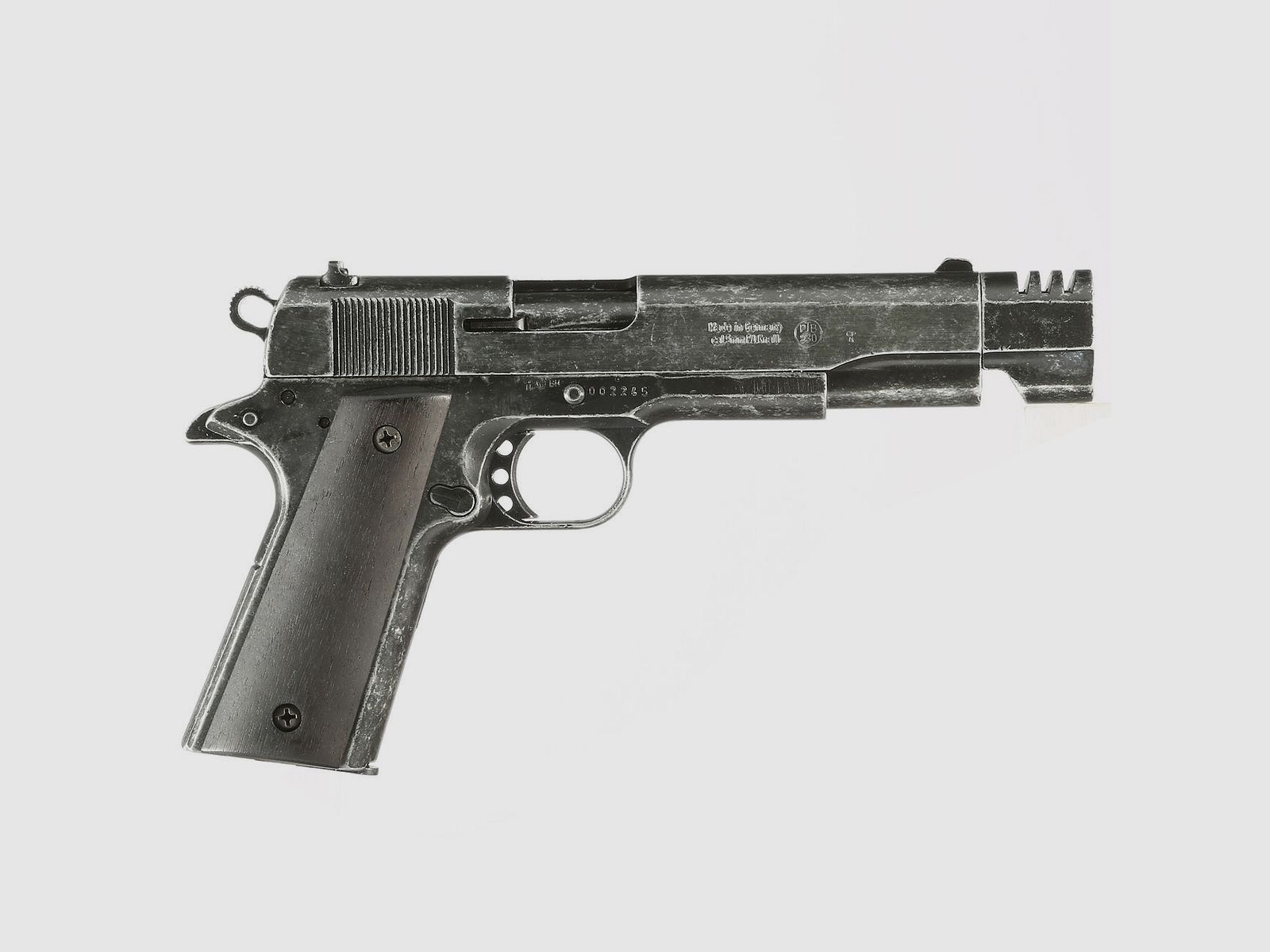ME 1911 Model Sport, kal. 9 mm P. A. Knal, antiek-uiterlijk, houten grip