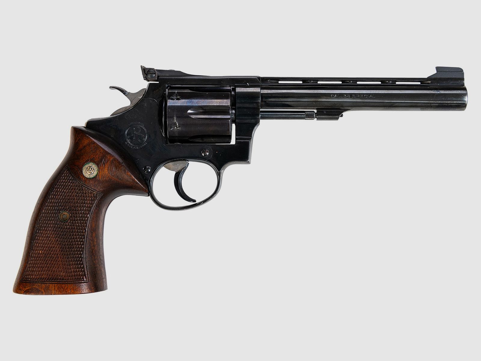 Sauer & Sohn Target , 6-Schuss Trommel, Holzgriffschalen, 6 Zoll-Lauf .38Special