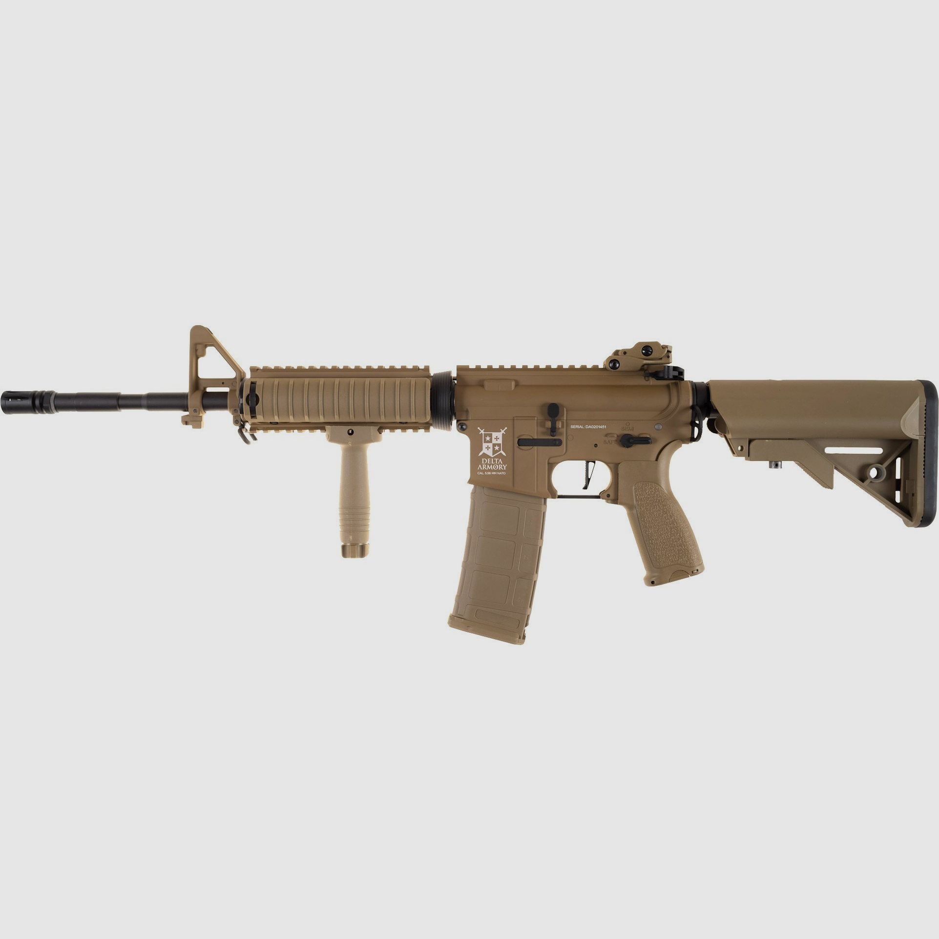 AR15 RIS ALPHA Vollmetall in Tan max 0.5 Joule Airsoft frei ab 14 Jahren - Delta Armory