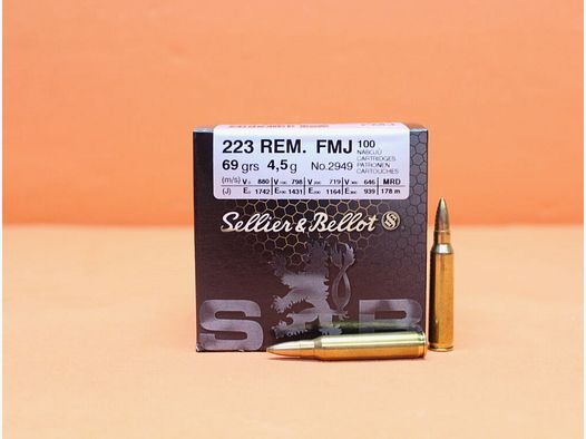 Sellier & Bellot Patrone .223Rem S&B/ Sellier&Bellot 69grs FMJ (2949) VE 100 Patronen/ 4,5g Vollmantel